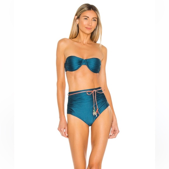 NWT Zimmerman Cassia Gathered Bikini Bottoms in Teal belted sz 4 / 6 - Picture 5 of 13